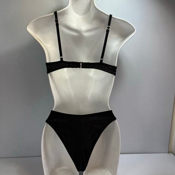 EXPRESS Small Ribbed Bikini Bronze Metallic Shiny Black Copper Underwire‎ Cheeky - Picture 3 of 9